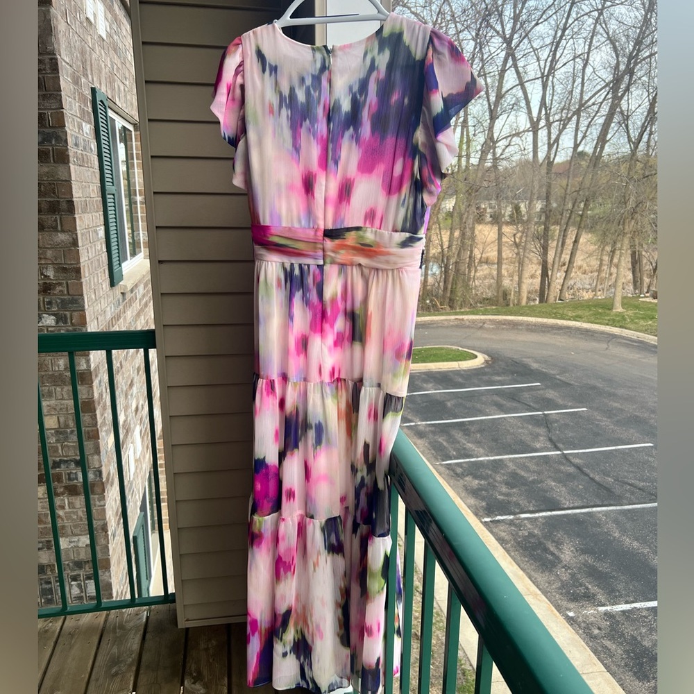 🆕🌸🪻🌿DKNY Watercolor Floral Light Casual Party Chic Summer Maxi Dress Size 8 - Picture 5 of 17